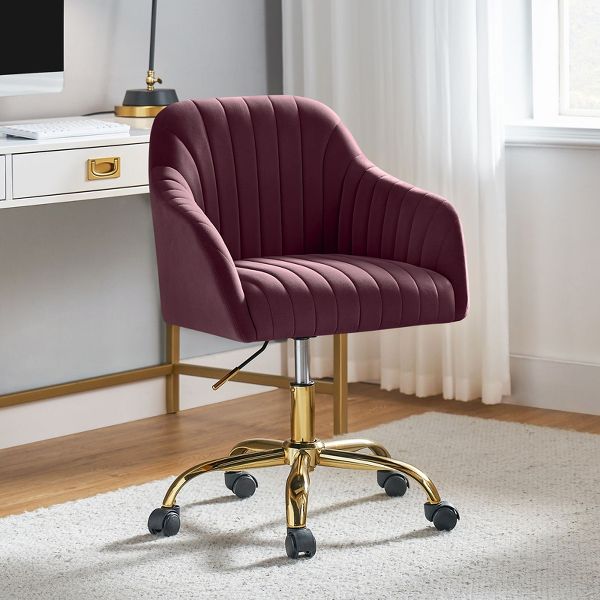 Alex Velvet Height-adjustable Swivel Task Office Chair with Channel-tufted Back and Gold Metal Base | Karat Home - Black