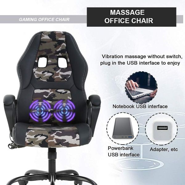 FDW Racing Gaming Chair Home Office Chair Ergonomic Desk Chair Massage PU Leather Computer Chair with Lumbar Support Headrest Armrest ,Black