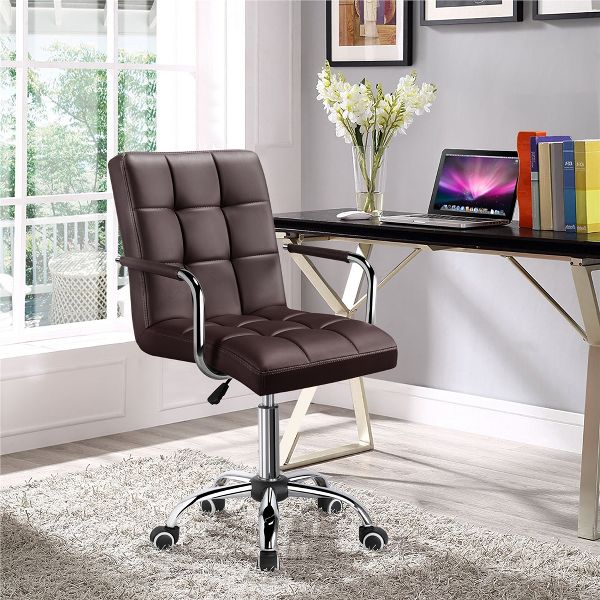 Yaheetech Modern Office Chair Height Adjustable Swivel Chair Mid Back PU Leather Chair, Black