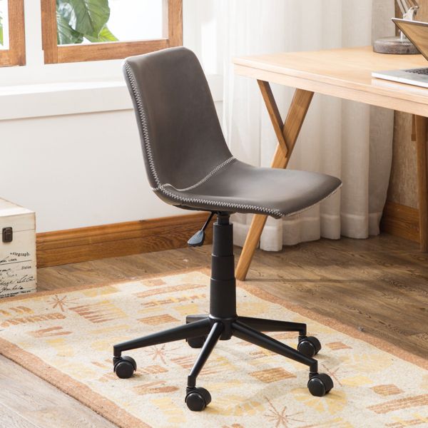 360° Swivel Gray Faux Leather Office Chair, Air Lift Adjustable Desk Chair, Seating for Work, 18"-21" Seat Height-Panipeachy