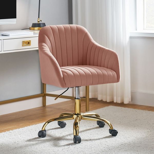 Alex Velvet Height-adjustable Swivel Task Office Chair with Channel-tufted Back and Gold Metal Base | Karat Home - Black