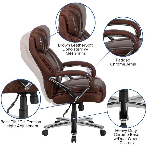 Emma and Oliver 500 lb. Big & Tall Black LeatherSoft Ergonomic Office Chair with Extra Wide Seat
