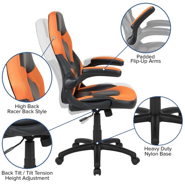 Flash Furniture X10 Gaming Chair, Racing Ergonomic Office Chair, Height Adjustable Swivel Computer Chair w/ Flip-Up Arms, Camouflage/Black LeatherSoft