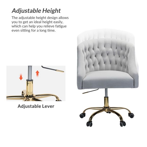 Anika Modern Velvet Height-adjustable Swivel Task Office Chair with Button-tufted Back and Gold Base | Karat Home - Black