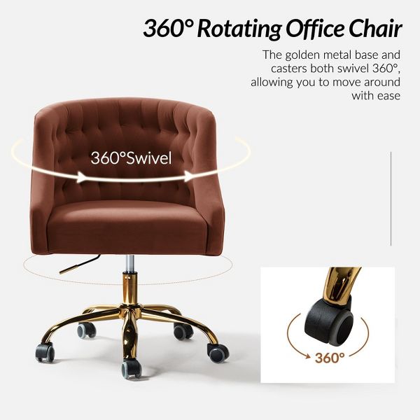Anika Modern Velvet Height-adjustable Swivel Task Office Chair with Button-tufted Back and Gold Base | Karat Home - Black