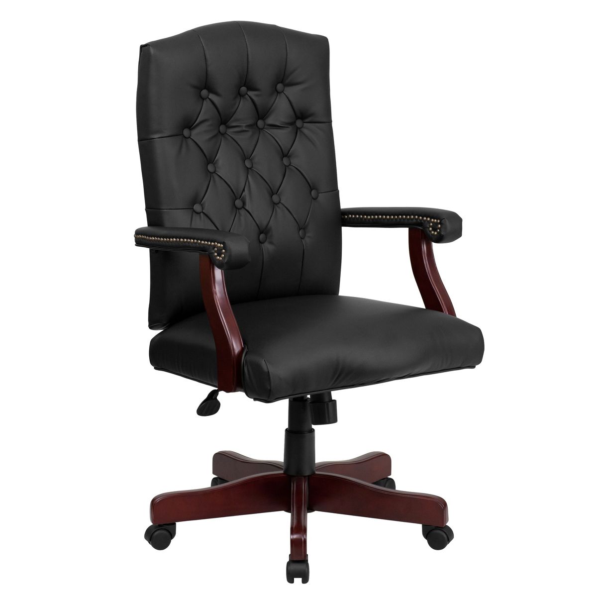 Merrick Lane Black High Back Faux Leather Tufted Home Office Chair With Height Adjustment And 360° Swivel