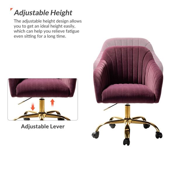 Alex Velvet Height-adjustable Swivel Task Office Chair with Channel-tufted Back and Gold Metal Base | Karat Home - Black