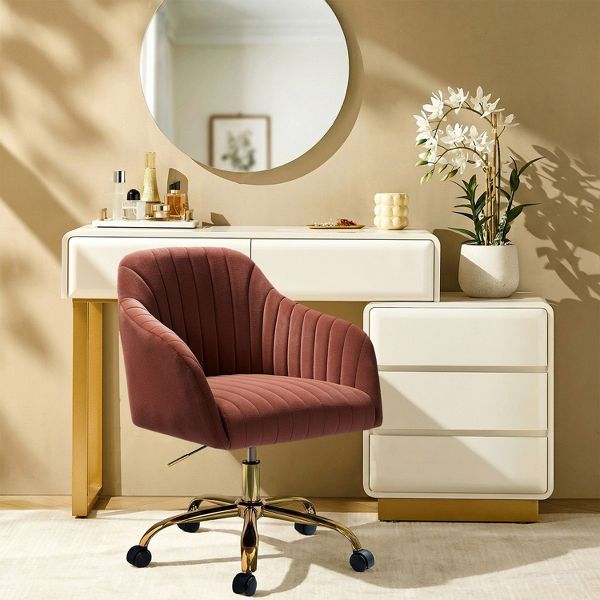 Alex Velvet Height-adjustable Swivel Task Office Chair with Channel-tufted Back and Gold Metal Base | Karat Home - Black