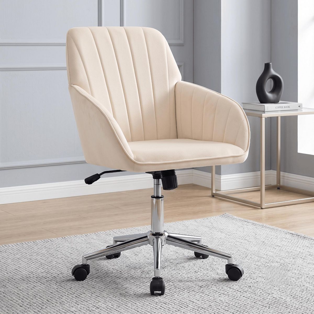 LauKingdom Adjustable Velvet Office Chair, Ergonomic Swivel Vanity Chair with Backrest Support, Comfortable Cute Desk Chair for Bedroom, Living Room