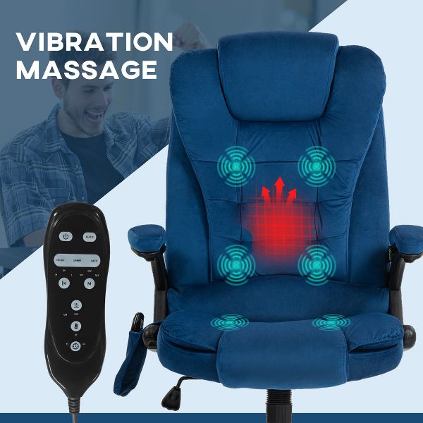 HOMCOM 6 Point Vibrating Massage Office Chair with Heat, Velvet High Back Executive Office Chair with Reclining Backrest, Armrests, Black