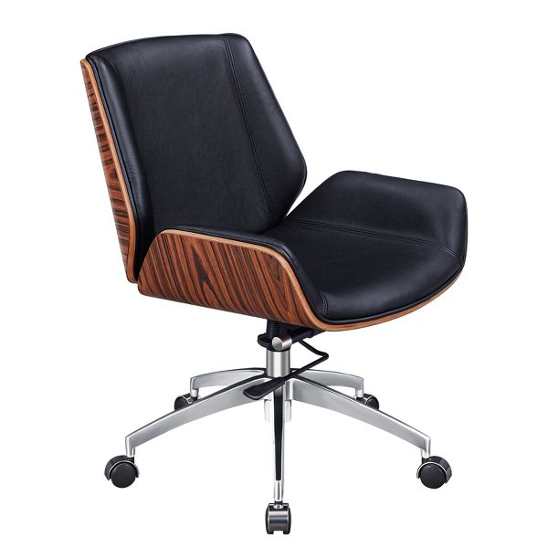 HomeRoots Black Rosewood and Silver Adjustable Height Swivel Rolling Conference Office Chair