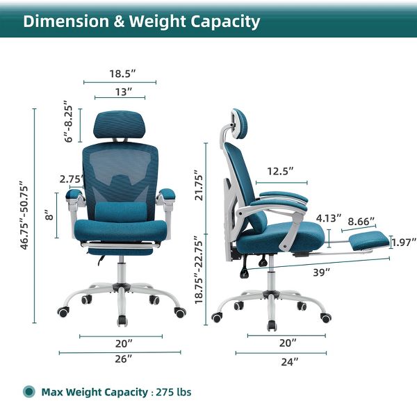 Bestier Office Chair Ergonomic Desk Chair, Home Mesh Office Desk Chairs with Wheels, Lumbar Support Pillow and Padded Armrests, Comfy Gaming Chair
