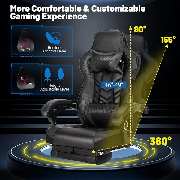 Costway Office Computer Desk Chair Gaming Chair Adjustable Swivel w/Footrest Black