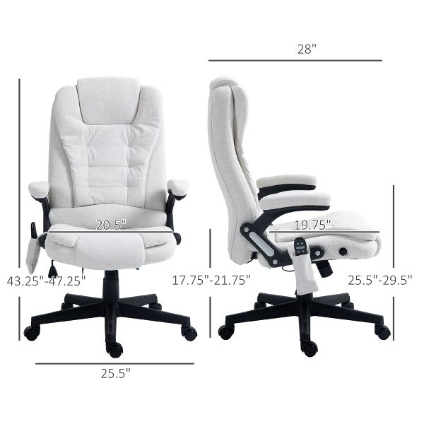 Vinsetto 6 Point Vibrating Massage Office Chair with Heat, Linen High Back Executive Office Chair with Reclining Backrest, Armrests, Black