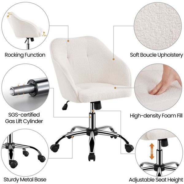 Yaheetech Velvet Desk Chair for Home Office, Soft Height Adjustable 360° Swivel Computer Chair, Gray