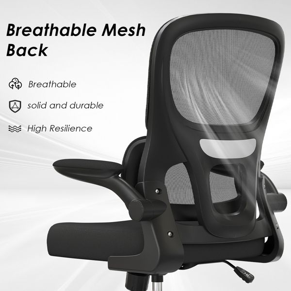 Black Ergonomic Mesh Office Chair with Adjustable Lumbar Support, Flip-Up Armrests, Rolling Wheels and Height Adjustable Seat