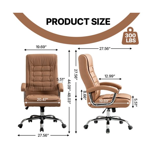 Camel Executive Office Chair, High Back PU Leather Swivel Desk Chair with Spring Cushion, Chrome Armrests and 350 lb Capacity