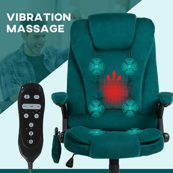 HOMCOM 6 Point Vibrating Massage Office Chair with Heat, Velvet High Back Executive Office Chair with Reclining Backrest, Armrests, Black