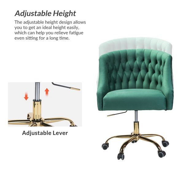 Anika Modern Velvet Height-adjustable Swivel Task Office Chair with Button-tufted Back and Gold Base | Karat Home - Black