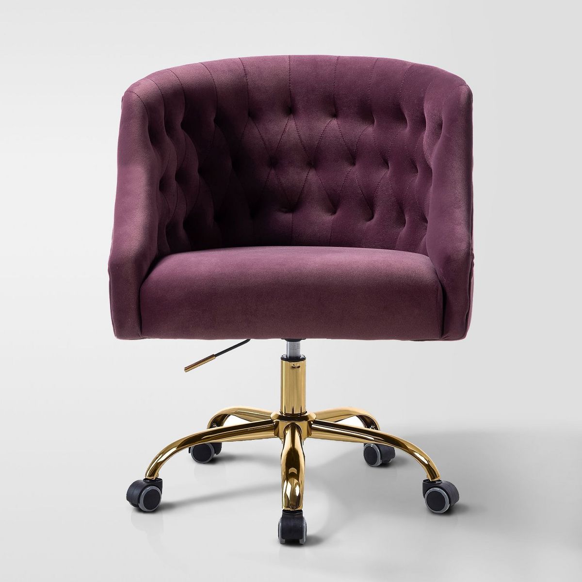 Anika Modern Velvet Height-adjustable Swivel Task Office Chair with Button-tufted Back and Gold Base | Karat Home - Black