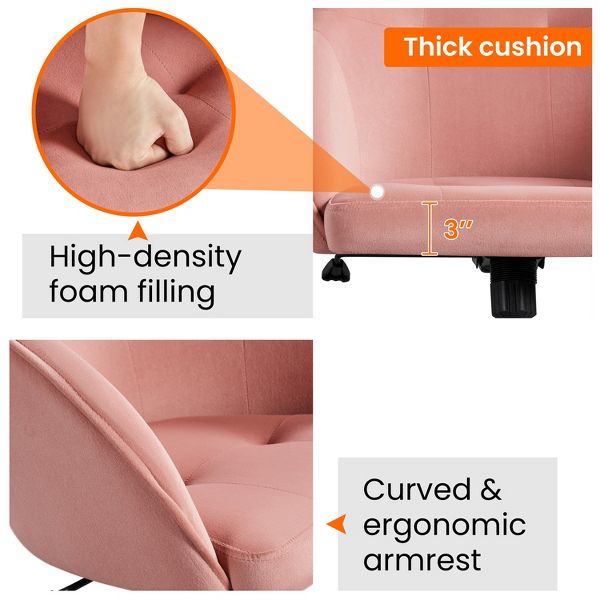 Yaheetech Velvet Desk Chair for Home Office, Soft Height Adjustable 360° Swivel Computer Chair, Gray