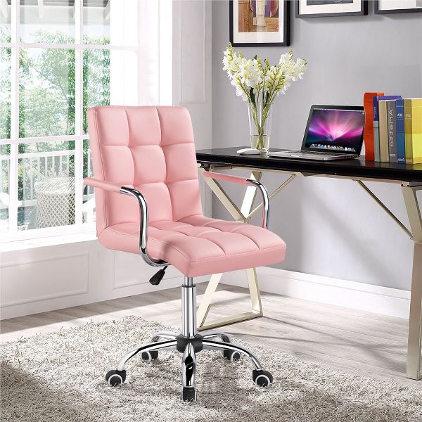 Yaheetech Modern Office Chair Height Adjustable Swivel Chair Mid Back PU Leather Chair, Black