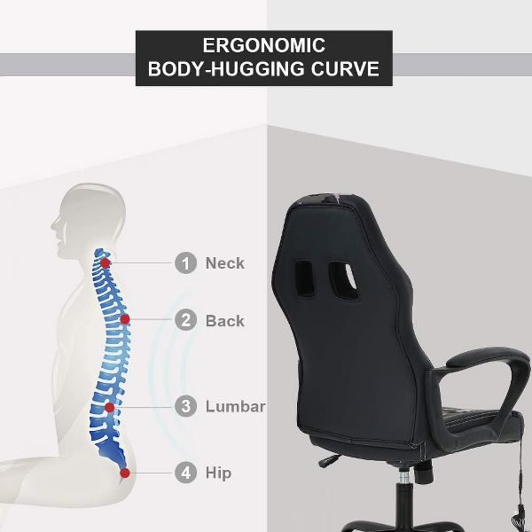 FDW Racing Gaming Chair Home Office Chair Ergonomic Desk Chair Massage PU Leather Computer Chair with Lumbar Support Headrest Armrest ,Black