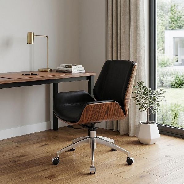HomeRoots Black Rosewood and Silver Adjustable Height Swivel Rolling Conference Office Chair
