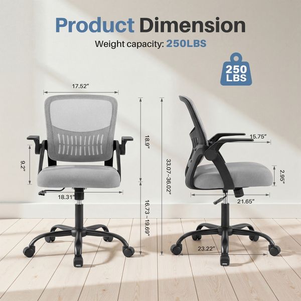 Bestier 23-in W Ergonomic Mesh Office Chair with Breathable Waist Support Adjustable Height for Home Office Study Gaming, Black