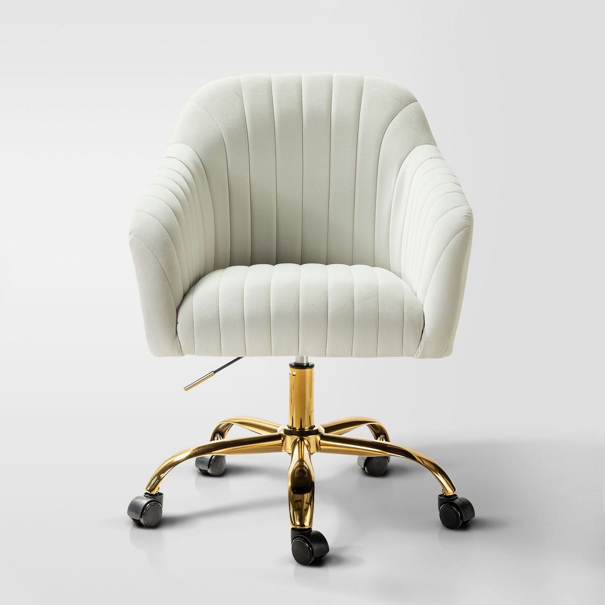 Alex Velvet Height-adjustable Swivel Task Office Chair with Channel-tufted Back and Gold Metal Base | Karat Home - Black