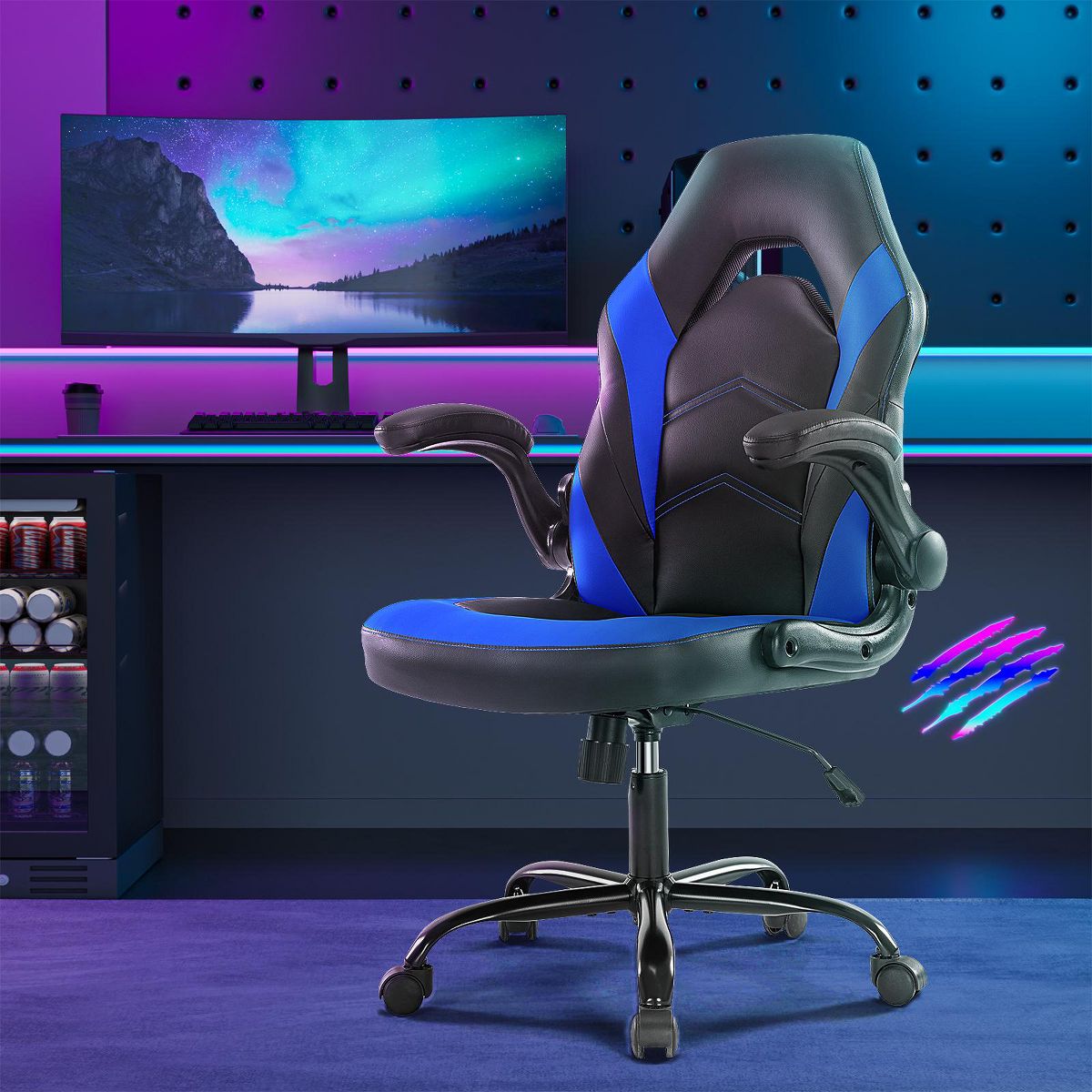 MAYEERTY PU Leather Ergonomic Gaming Chair, Swivel Computer Office Chair with Lumbar Support, Adjustable Height & Rocking Function
