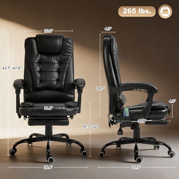 Vinsetto 7-Point Vibrating Massage Office Chair Computer Chair with Lumbar Support, Footrest, Reclining Back, Adjustable Height, Black