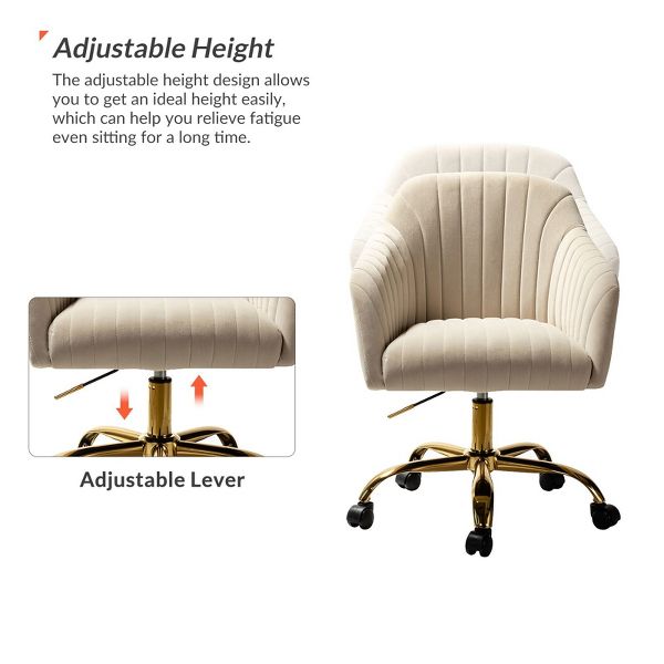Alex Velvet Height-adjustable Swivel Task Office Chair with Channel-tufted Back and Gold Metal Base | Karat Home - Black