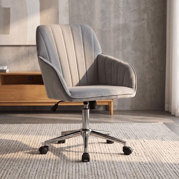 LauKingdom Adjustable Velvet Office Chair, Ergonomic Swivel Vanity Chair with Backrest Support, Comfortable Cute Desk Chair for Bedroom, Living Room