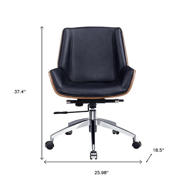 HomeRoots Black Rosewood and Silver Adjustable Height Swivel Rolling Conference Office Chair