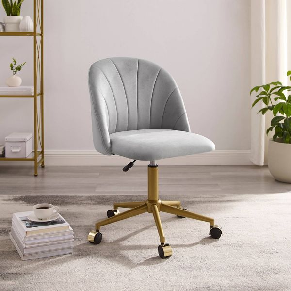 Athena Adjustable Height and Swivel Desk Chair Light Gray - Linon: Office Chair with Casters, Armless Design, Padded Back & Seat