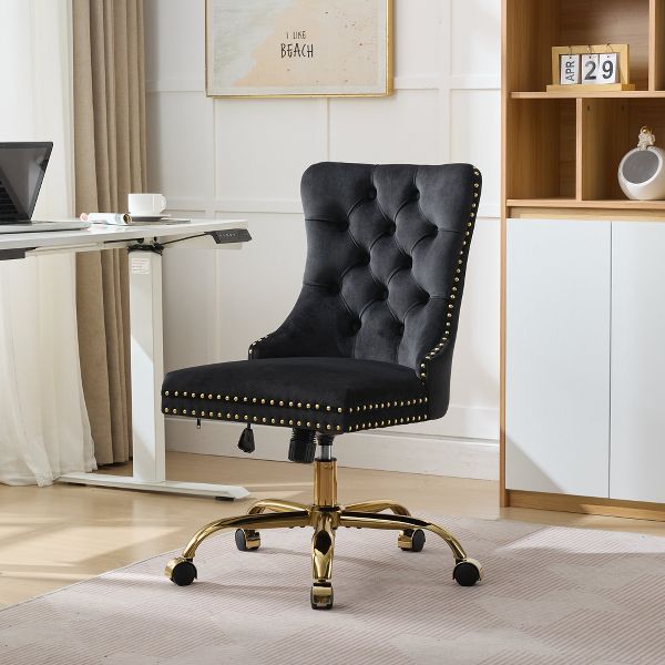 Adjustable Desk Chair Swivel Office Chair, Velvet Upholstered Tufted Button Home Office Chair