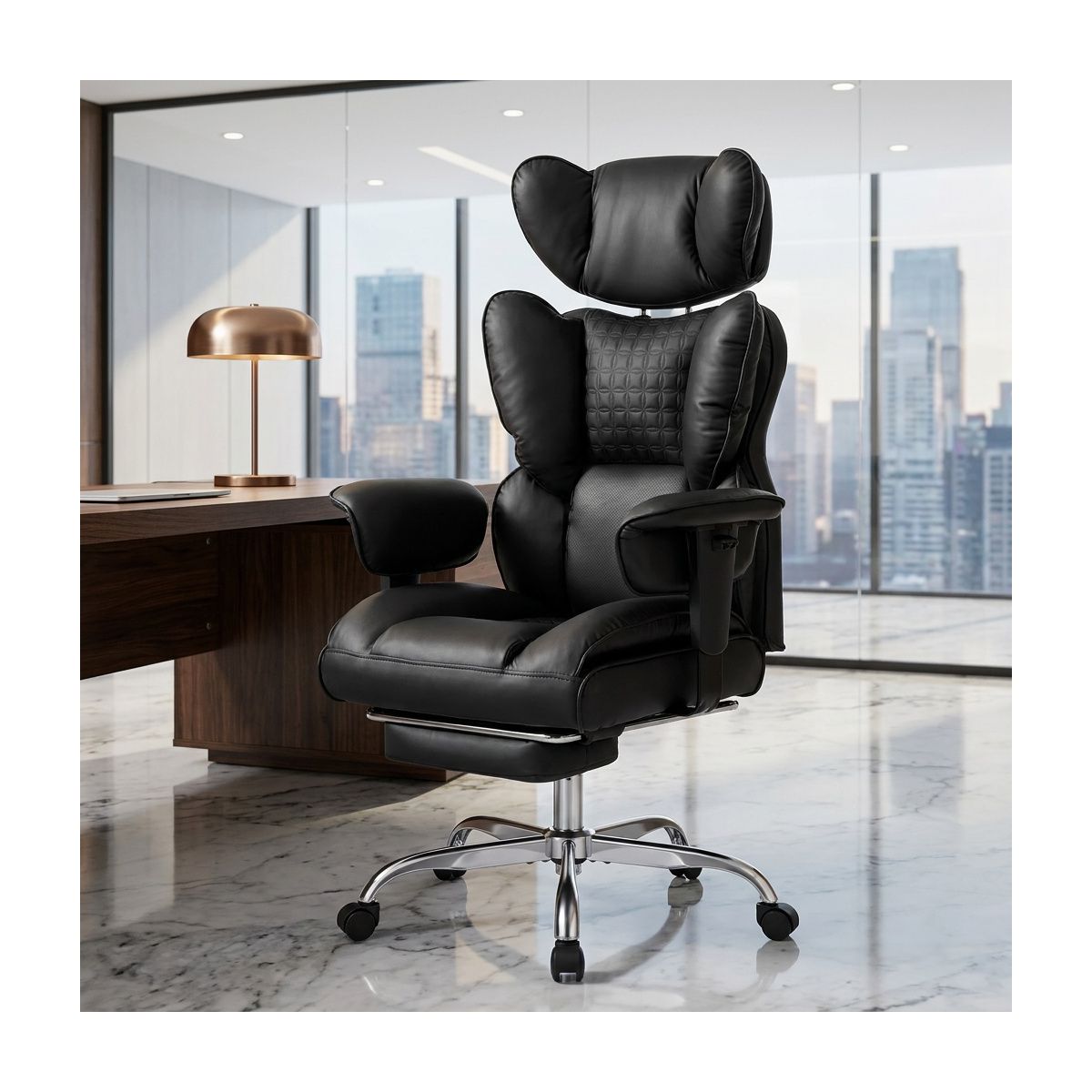 Bestier 27-in W Ergonomic Office Chair with Adjustable Armrests Reclining Footrest 350 lb Capacity for Home Office Gaming, Black