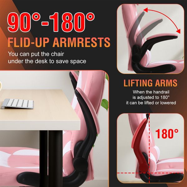 FDW PC Gaming Chair Office Chair Desk Chair with Lumbar Support Flip Up Arms Headrest, Black