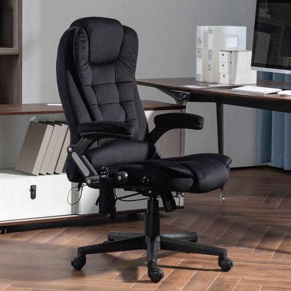 HOMCOM 6 Point Vibrating Massage Office Chair with Heat, Velvet High Back Executive Office Chair with Reclining Backrest, Armrests, Black