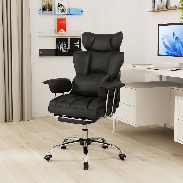 Costway 400 LBS Big & Tall Office Chair with Adjustable Height Reclining Function Footrest Black