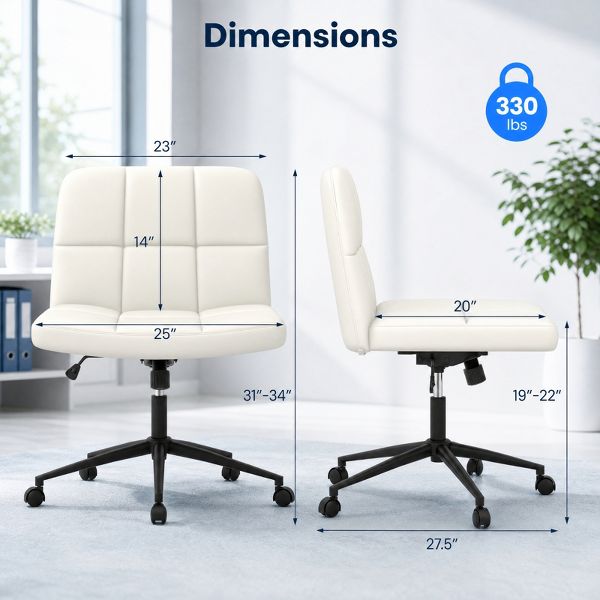 Armless Office Chair with Wide Seat and PU Leather