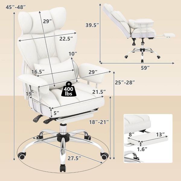 Costway 400 LBS Big & Tall Office Chair with Adjustable Height Reclining Function Footrest Black