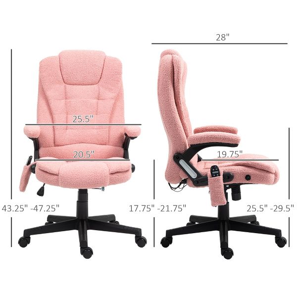 HOMCOM 6 Point Vibrating Massage Office Chair with Heat, Velvet High Back Executive Office Chair with Reclining Backrest, Armrests, Pink