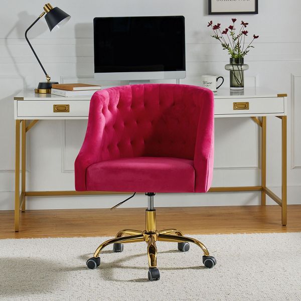 Anika Modern Velvet Height-adjustable Swivel Task Office Chair with Button-tufted Back and Gold Base | Karat Home - Black