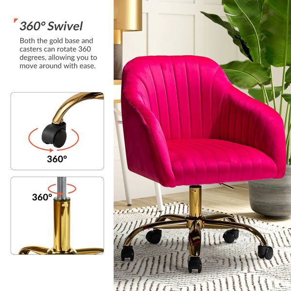 Alex Velvet Height-adjustable Swivel Task Office Chair with Channel-tufted Back and Gold Metal Base | Karat Home - Black