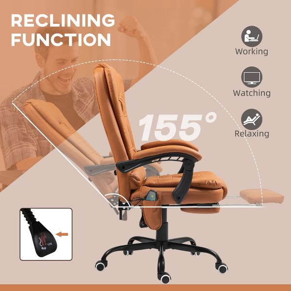 7-Point Vibrating Massage Office Chair High Back Executive Recliner with Lumbar Support, Footrest, Reclining Back, Adjustable Height