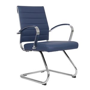 LeisureMod Benmar Modern Leather Office Chair - Ergonomic Sled Base Desk Chair with Fixed Armrests & Sturdy Steel Frame for Home or Executive Office