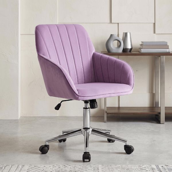 LauKingdom Adjustable Velvet Office Chair, Ergonomic Swivel Vanity Chair with Backrest Support, Comfortable Cute Desk Chair for Bedroom, Living Room