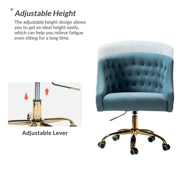 Anika Modern Velvet Height-adjustable Swivel Task Office Chair with Button-tufted Back and Gold Base | Karat Home - Black
